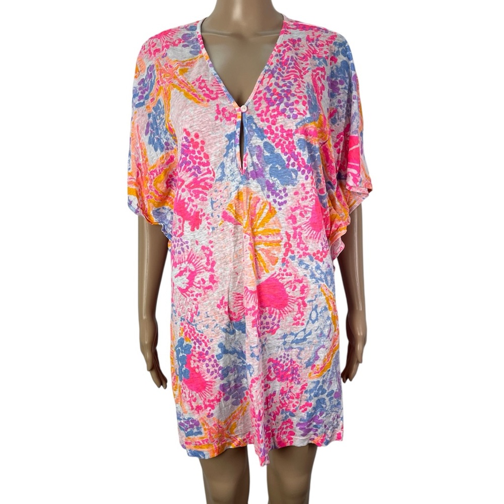 Lilly Pulitzer Balleta Bright Multicolor Pullover Linen Beach Coverup
